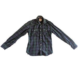 Levi's Modern Fit Western Flannel Plaid Snap Button Down Shirt Size Small
